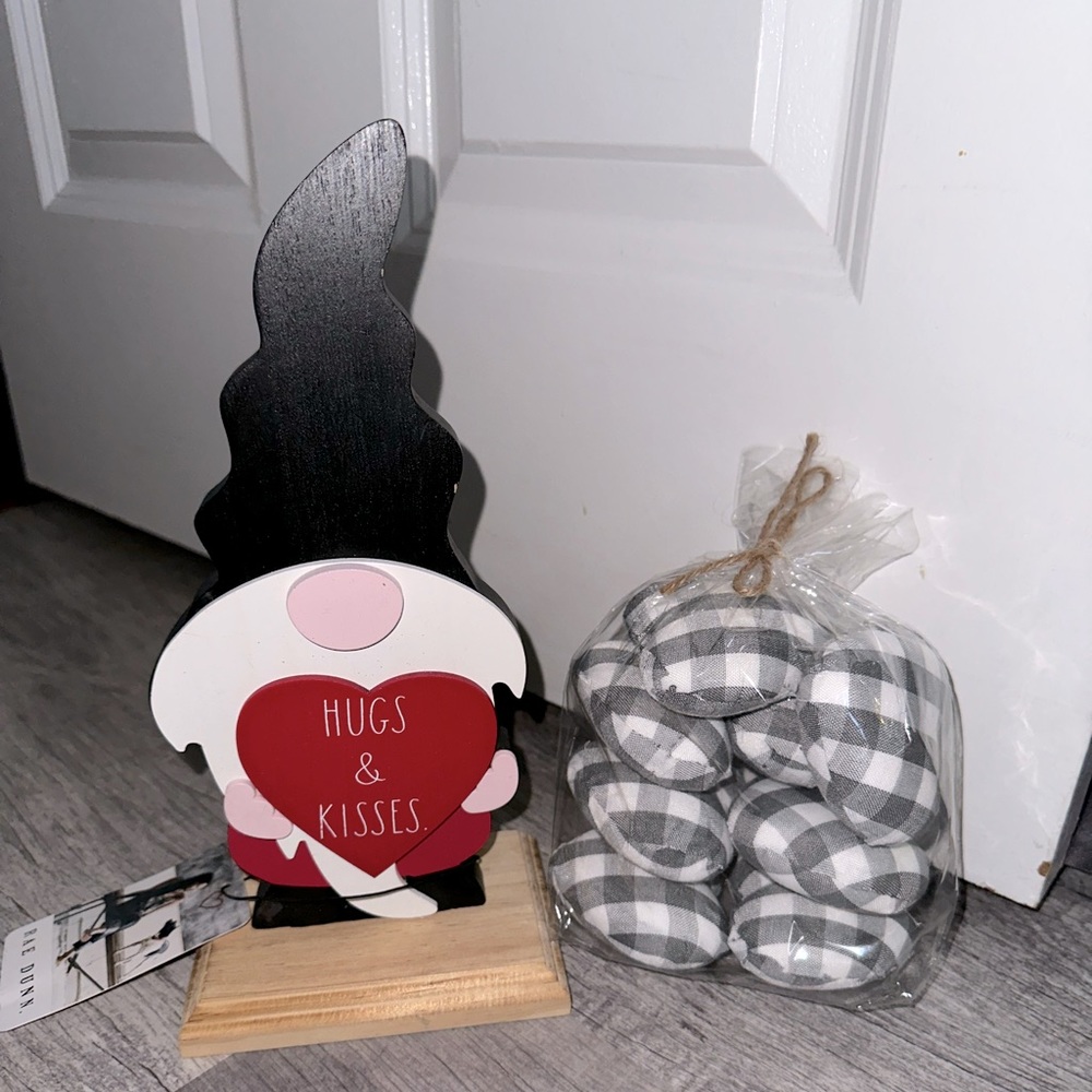 Rae Dunn Valentines Day wooden gnome and heart decor